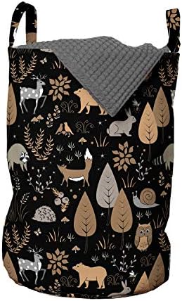 Ambesonne Woodland torba za veš, kompozicija u detinjastom crtanom stilu sa zecom i jelenima od puža Sova, korpa za korpe sa ručkama