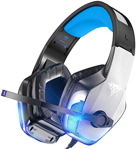 BENGOO V-4 Gaming slušalice za Xbox One, PS4, PC, kontroler, poništavanje buke preko slušalica za uši sa mikrofonom, LED svjetlo bas
