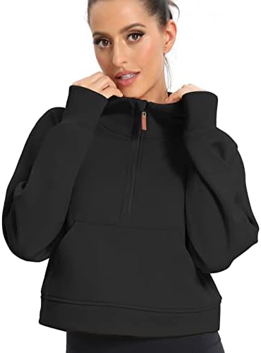 Pogtmm ženska polovica zip obrezane dukseve Fleece obložene četvrtine zatvarača sa pulover atletski trendi džemper sa zubama zimskih