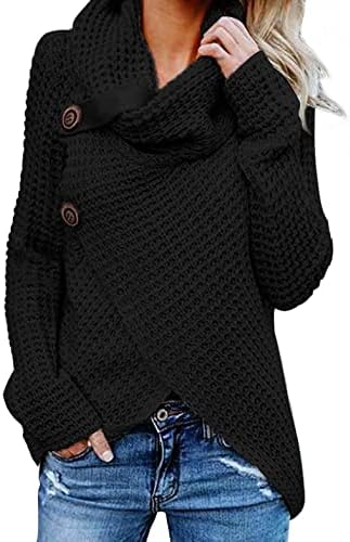 Shakumy džemperi za žene, ženski gumb poklopac kautl vrat dugih rukava asimetrični omot pulover džemper skakač vrpca pad dukserica