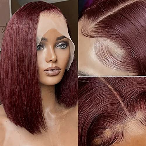 13x4 bordo kratke Bob perike za ljudsku kosu za žene 99j Crvena tupa rezana Pixie HD čipka prednja perika ravna brazilska Remy kosa