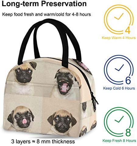 Izolovana torba za ručak za žene-slatko štene mopsa velike nepropusne kutije za ručak sa naramenicama za radnu školu