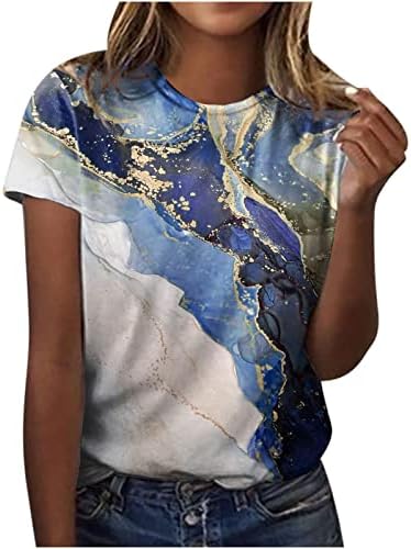 Bluza majica za tinejdžerke kratki rukav 2023 pamuk posada vrat brod vrat grafički Mramor Print Casual Shirt 8R