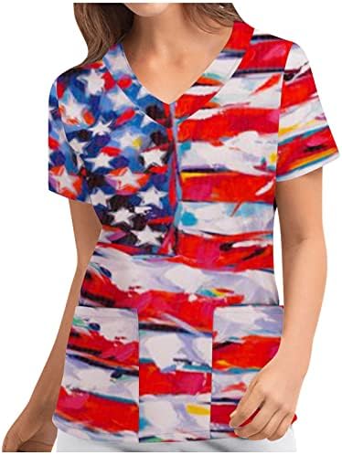 Kratki rukav V vrat Američka prugasta zvijezda grafički radni ured piling uniforma majica za djevojčice ljetna jesenska majica