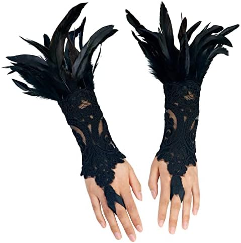HOMELEX ženske crne pero čipkane duge rukavice vještica paukova mreža za Noć vještica paket od 2