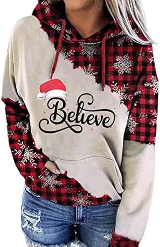 Vjerujte da su dukserice žene božićna smiješna grafička lagana bluza Xmas Hat Holiday Slatka tee vrhovi