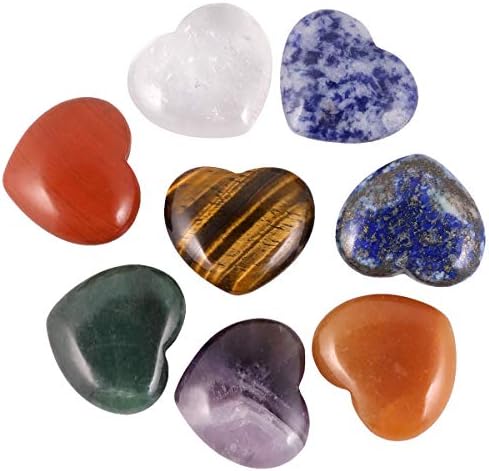Nupuyai Pack 8 Love Heart Stone Set za Reiki Chakra Balansing, liječenje džepnog dlana Crystal Energy Stones Kit za poklon za Valentines,
