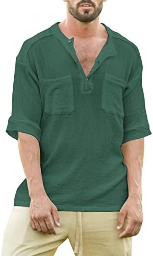 XXBR muški pamučni pamučni pamučni pamučni majice, ljetna Henley s majicama Prednji taster Placket s dvostrukim džepovima Ležerne