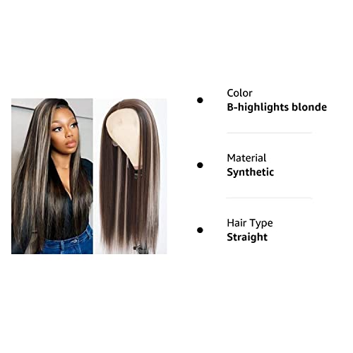 PlatinumHair Brown Hair Highlight plava čipkasta prednja perika duge ravne kose perike otporne na toplotu sintetičke čipke prednje perike za modne žene, 1 A-Brown Highlight