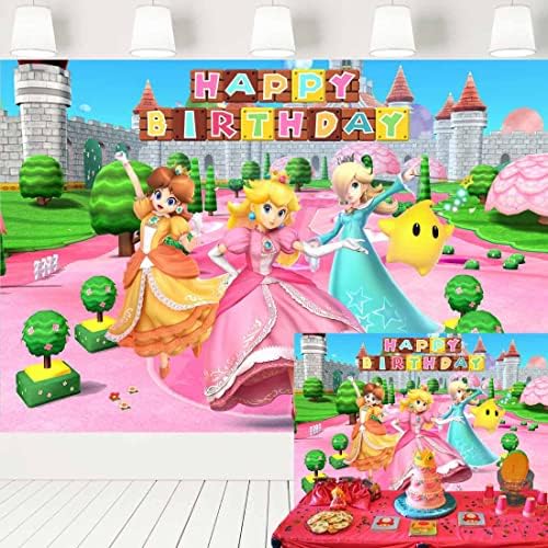 Super Mario princeza breskva Rođendanska pozadina za djevojčice princeza breskva Castle Garden pozadina Daisy i Rosalina video igra Banner 5x3 ft 416