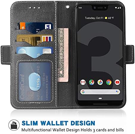 Futrola za telefon za Google Pixel 3 XL FOLIO FLIP novčanik, puni kožni nosač kreditnih kartica Sredstvo za zaštitu tijela Kickstand Zaštitni telefon za piksel3xl pixel3 LX PIXLE 3xL futrole Crne