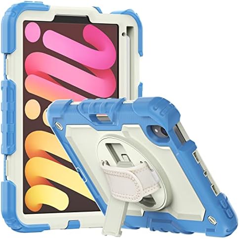 Tablet PC Case Case Case iPad Mini 6/2021 Case za otpornost na udarce za teške pogon, zaštitni poklopac W Zaštitni zaslon okretni udarac + ručna kaiševa + tablet za ramena tableta