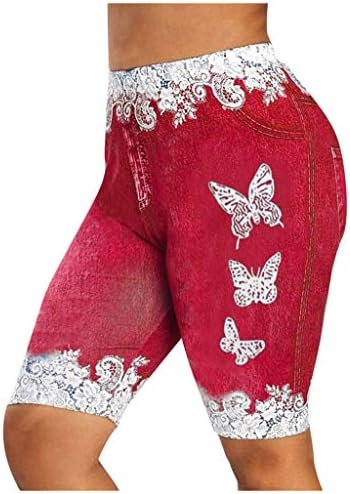 UOFOCO Ženske čipke čipke Pržeći leptir tiskani kompresioni trening joge kratke hlače - ne traperice