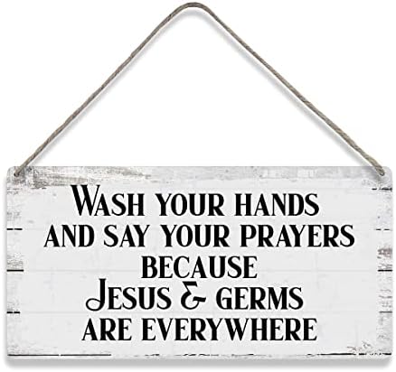 Operite ruke i izgovorite svoje molitve jer su Isus i klice svugdje izreke Kućni zidni dekor Drveni znakovi Rustikalna seoska kuća Viseće zidne ploče Pokloni za zid Pokloni