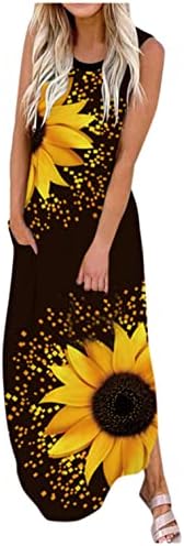Jiabing ženske maxi haljine bez rukava Ležerne prilike za ljetne haljine cvjetne tenkove sa džepovima Skit Tunic Tunic Sundurs