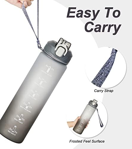 TKK 32 oz Motivacijska boca sa vodom s vremenskim markerom i stravom i nožnim remenom, nepropusna BPA besplatna boca za piće za fitnes, teretanu i vanjsku hranu