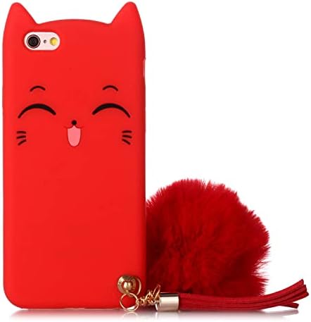 iPhone 6 Cat Case, iPhone 6s Silikonski crveni futrola, modna Slatka 3D crvena meow party mačka kitty dječje djevojke dame zaštitni