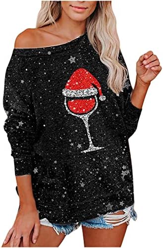 Ženska majica s božićnom božićom Xmas Crveno vinsko staklo Ispis bluza Smiješne majice Odmor dukseri Pulover vrhovi