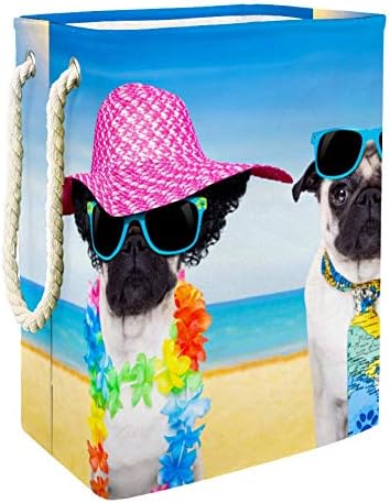 Praonica korpe par mopsa na Letnjoj plaži sa sunčanim naočarima i smešnim šeširom sklopiva korpa za veš za kupatilo spavaća soba kućne