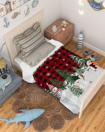 BABY Blaket - 30 x 40 - sretan Božićni snjegović Snowflake Xmas Tree Buffalo plairan super mekani bebine deke za dječake djevojke | Primanje pokrivača | Idealno za novorođenčad, krevetiće, kolica i tuševe za bebe