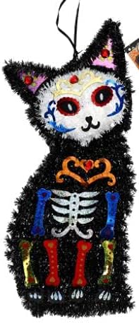 Steelpangal - Dan mrtvih Tinsel skeleta lobanja crna blistana mačka 15 x 6,6 inča dia de los muertos Halloween zidni viseći bonus