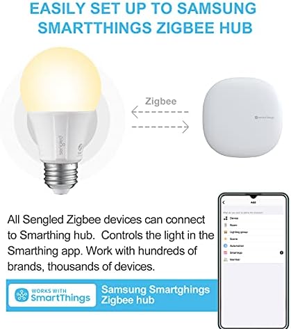 Sengled Zigbee pametna sijalica, potrebna Smart Hub, radi sa SmartThings i Echo sa ugrađenim čvorištem, glasovna kontrola sa Alexa i Google Home, meka Bijela 60W ekvivalentna A19 Alexa sijalica, 1 pakovanje