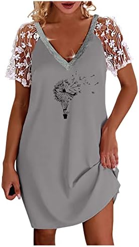 NOKMOPO haljine sa kratkim rukavima za žene 2023 modni jednobojni V-izrez čipkasti kratki rukav Casual haljina