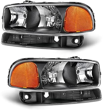 ADCARLIGHTS kompatibilan sa sklopom farova 1999-2006 Sierra za 99-06 GMC Sierra 1500 2500 3500/00-06 GMC Yukon Clear Lens crno kućište sa zamjenom farova sa jantarnim reflektorom lijevo i desno