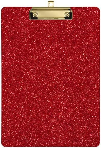 Red Glitter Clipboard Office School Nursing akrilna klip ploča za standardne veličine A4 slova 9 x 12.5 sa zlatnom metalnom kopčom