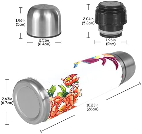 Lilibeely 17 oz Vakuum izolirane nehrđajuće čelične boce za vodu Sportska kavana Putna krigla Freuidna koža zamotana BPA, bijela cvjetna cvjetna ptica