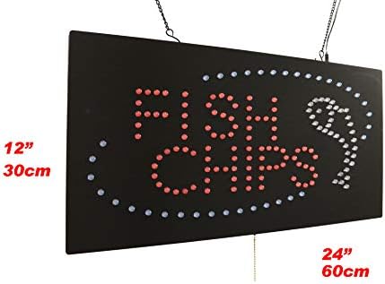 Znak ribe i čipsa, natpisući se, LED Neon Open, Store, Window, Shop, Business, Display, Grand Otvori poklon
