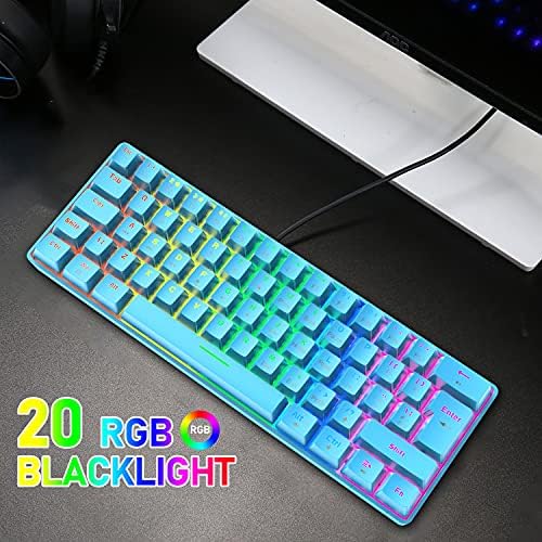 60% True Mechanical Gaming Keyboard Ultra-compact with 20 Rainbow tip pozadinskog osvetljenja & nbsp;C žičani programibilni 62 & nbsp;ključevi Linear Red Switch Waterproof Non-Conflict and Gaming Mouse Pad  for PC/Laptop/PS5（Blue)