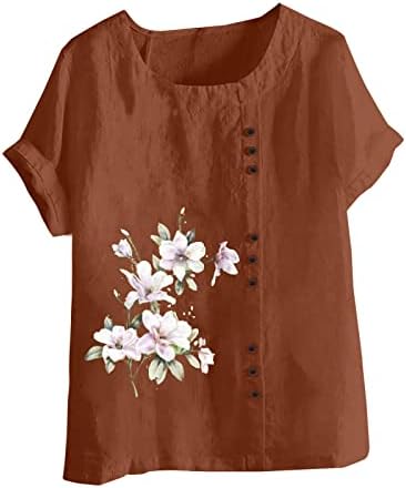 Lounge bluza TEE za ženske kratkih rukava posteljina od pamučnog cvjetnog grafičkog gumba dolje plus veličine Top dd
