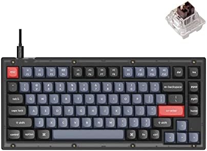 Keychron V1 žičana prilagođena mehanička tastatura, 75% rasporeda QMK/VIA programabilni makro sa Hot-swapable Keychron K Pro Brown