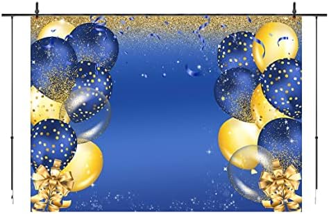 Plave i zlatne balone rođendan pozadina muškarci žene plavo zlato baloni Glitter Bokeh Spots fotografija pozadina dekoracije Baby Adult rođendanska torta Tabela Banner Supplies 7x5ft