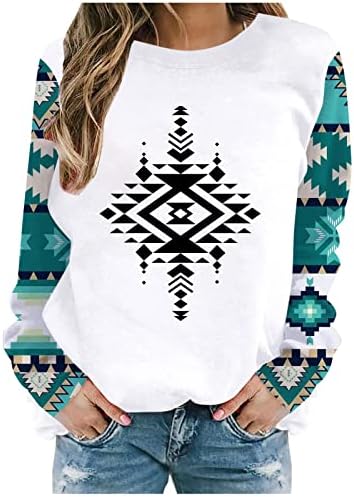 Ženska dukserica za zapadni Aztec Vintage etničke grafičke pulover vrhovi dugih rukava Crewneck Tunike Jesen Ležerni Tee Top