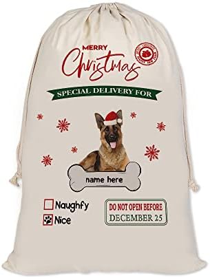 BAGEYOU personalizirani pas Santa vreće lijep njemački ovčar Santa torba za Božić Božić Poklon sa vezicom pamučnog platna 12 X15