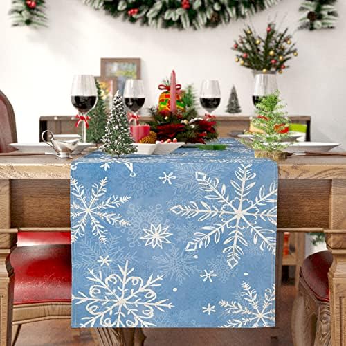 Siilues zimski stol trkač, plavi zimski ukrasi za snježne pahulje za božićni trkač za stol sezonski zimski odmor za obrnute stol ukrase