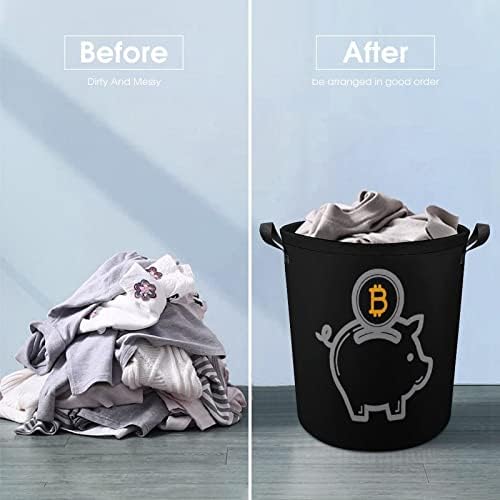 Bitcoin Piggy Bank korpa za pranje veša sa ručkama okrugla sklopiva korpa za odlaganje korpe za veš za spavaću sobu kupatilo
