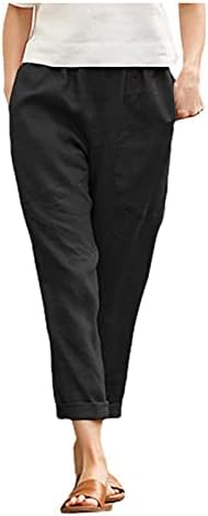 Meymia Womens Pamučne pantalone, 2023. Ljeto Žensko lagano Ležerne prilike, visoki struk Solid COLORFlat Front Slim Fit Cropped Gant