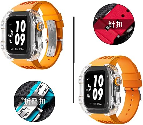 Kavju Transparentna futrola za Apple Watch Band Ultra 45mm Modifikacijski komplet Case Fluororberni remen za IWatch seriju 44mm metalna