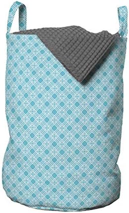 Ambesonne Retro torba za veš, geometrijski uzorak sa monohromatskim stilom plave rešetke dizajn mozaik kao, korpa za korpe sa ručkama zatvaranje Vezica za veš, 13 x 19, more plava Blijedoplava