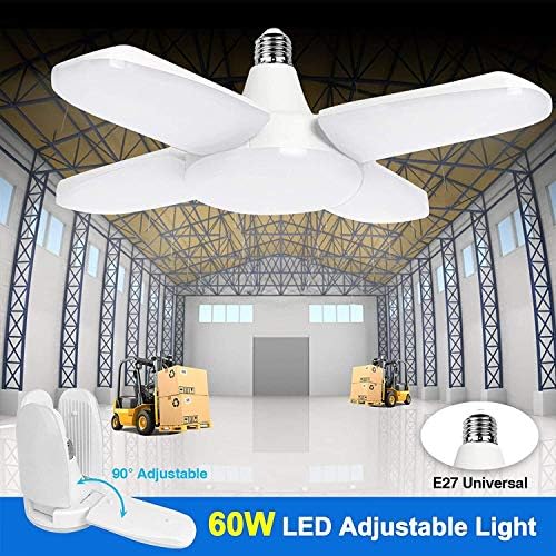 60W LED Garažno svjetlo ,E26 / E27Bayonet kapa, dnevna Bijela 6500k 6000Lm Def Ormable Shop lampa sa 4 podesiva panela, LED plafonska