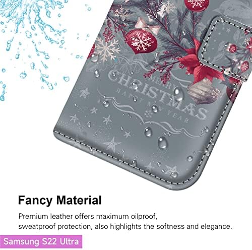 Deweidirect novčanik slučaj za Samsung Galaxy S22 Ultra Božić Decroation Kickstand narukvicu Slotovi za kartice koža Flip Folio QBJ