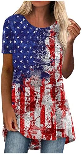 Teen Girls kratkih rukava patriotske zvijezde grafički vrhovi košulje kraljevske vratne ručke prugaste ljetne pad pad bluze o8