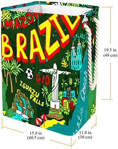 DEYYA vodootporne korpe za veš visoke čvrste sklopive karikature Brazil karta Print Hamper za odrasle djecu Teen Boys Djevojke u spavaćim sobama kupatilo