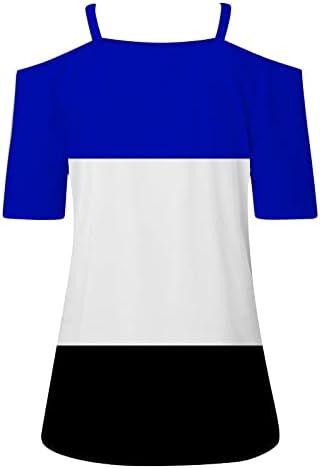 2023 Ženska bluza Dressy casual kratki rukav V izrez Zip up košulje Colorblock Tunic Top Sexy Off rame Basic Tee vrhovi