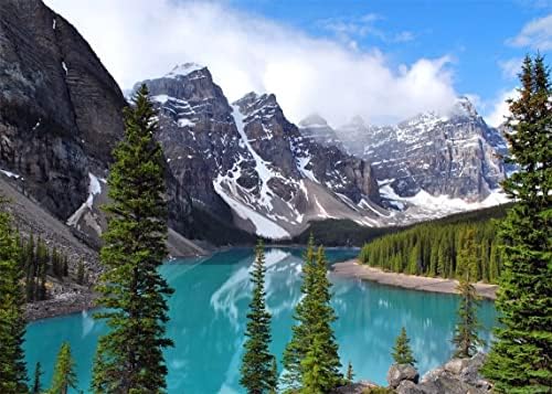 BELECO 7x5ft tkanina pozadina planinskog jezera Banff Nacionalni Park Moraine Lake pozadina Kanadski stenoviti planinski borovi šuma priroda kampovanje Pozadina Pozadina portreti snimajte Foto rekvizite