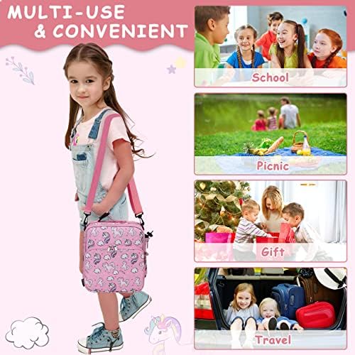 RAVUO torba za ručak za djevojčice, izolovana kutija za ručak za djecu slatka jednorog torba za ručak za višekratnu upotrebu sa odvojivom