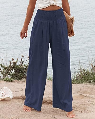 Ženske pamučne posteljine hlače elastična visoka struka Lood Widew Lounge Yoga hlače Tuničke struine pantalone s džepovima